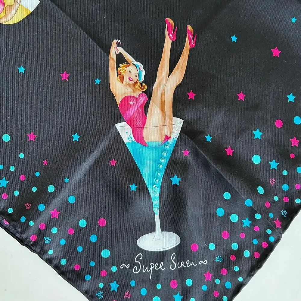 Lulu Guinness scarf pin-up girls 50's cocktails square NWT silk starlet retro